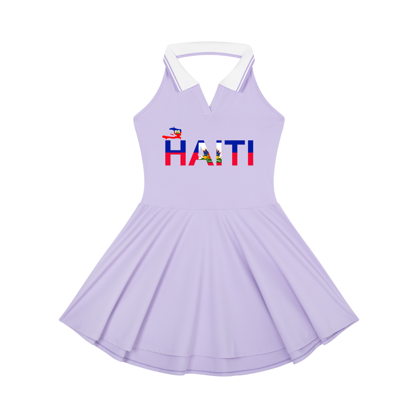 Haiti Flag Themed Women's Collared Halter A-Line Tennis Dress