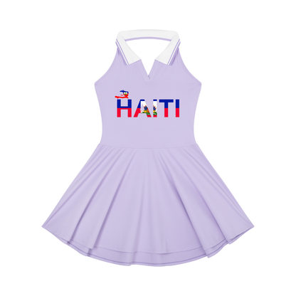 Haiti Flag Themed Women's Collared Halter A-Line Tennis Dress
