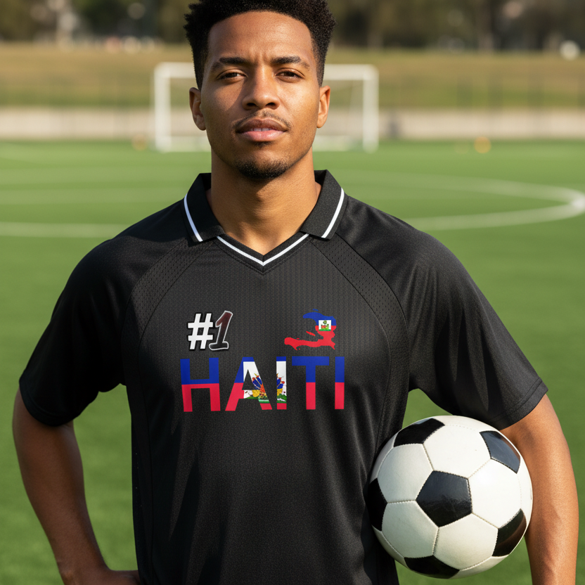 Haiti Flag Themed Striped V-Neck Unisex  Soccer Jersey