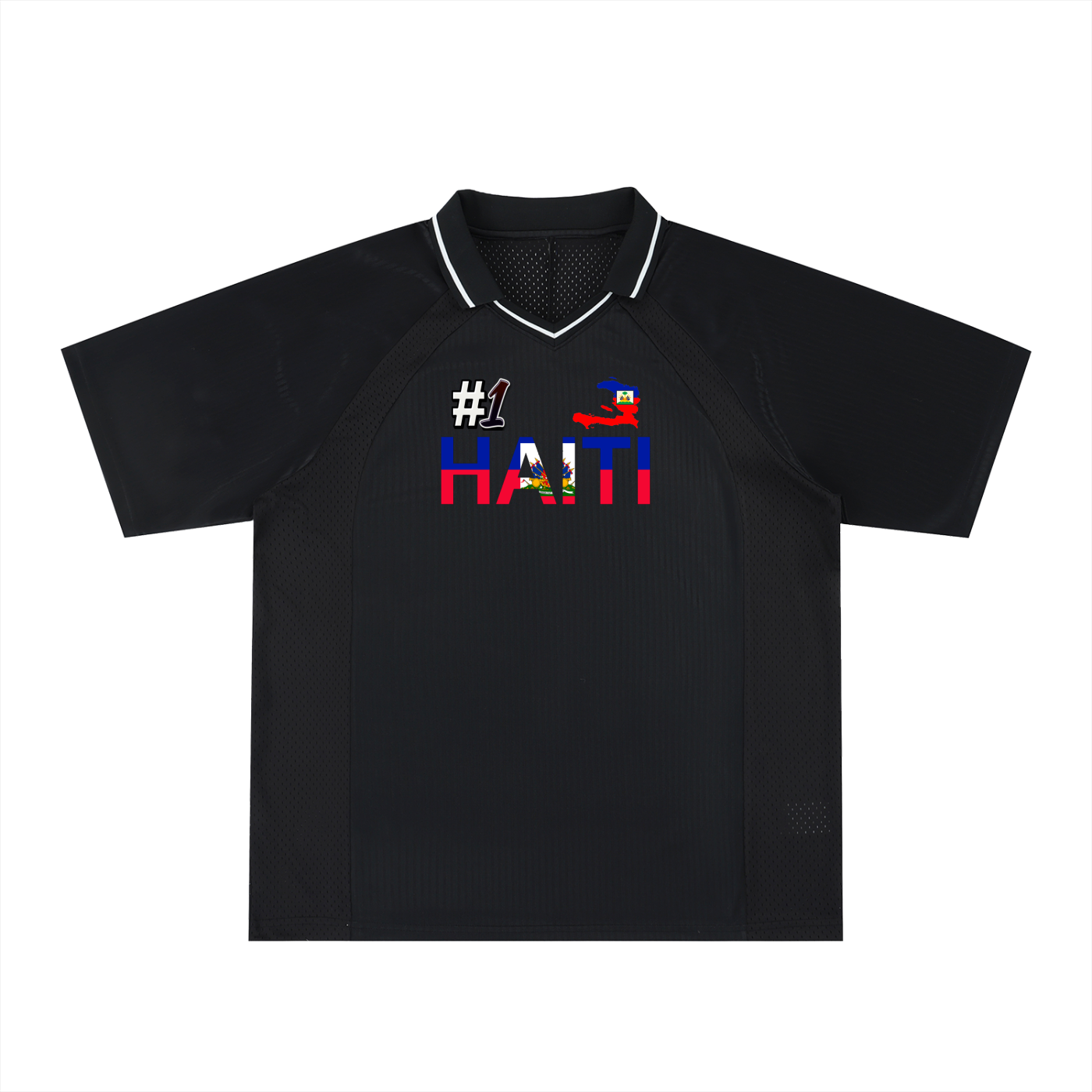 Haiti Flag Themed Striped V-Neck Unisex  Soccer Jersey