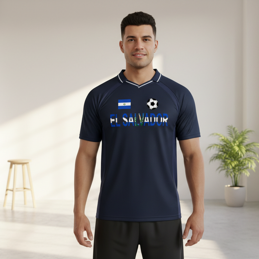 El Salvador Flag Themed Striped V-Neck Soccer Unisex Jersey