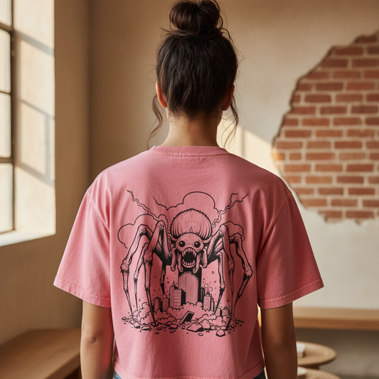 Gothic Spider Art Graphic Unisex Mineral Wash Boxy Cotton T-Shirt