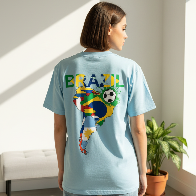 Brazil Flag Themed Graphic Vintage Wash Cotton Unisex T-Shirt