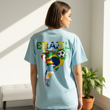 Brazil Flag Themed Graphic Vintage Wash Cotton Unisex T-Shirt