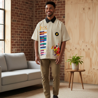 Colorful Piano Keys and Jazz Music Themed Unisex Color Block Short Sleeve Shirt