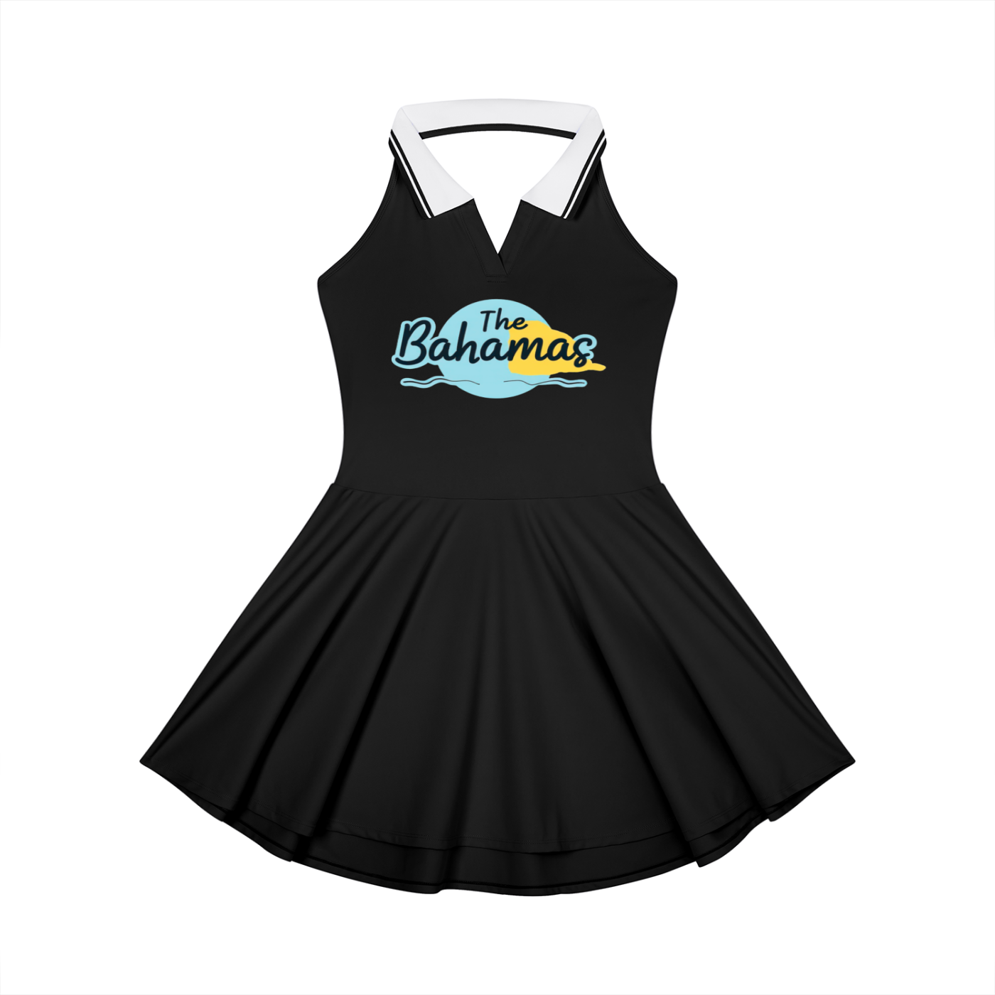 Bahamas Flag Themed Women's Collared Halter A-Line Tennis Dress