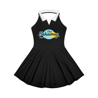 Bahamas Flag Themed Women's Collared Halter A-Line Tennis Dress