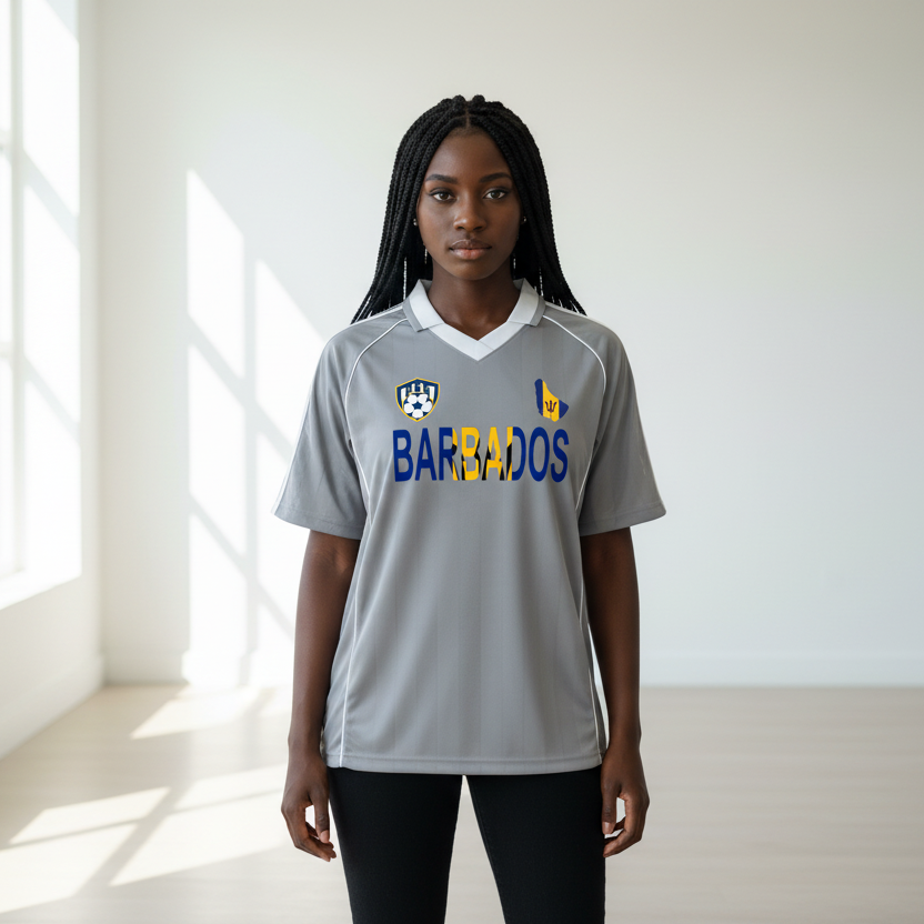 Barbados Flag Shadow Stripe Collared Soccer Jersey