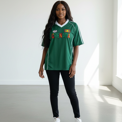 Grenada Flag Themed Graphic Stripe Collared Soccer Jersey
