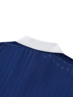 Barbados Flag Themed Contrast Collar Striped Unisex Soccer Jersey