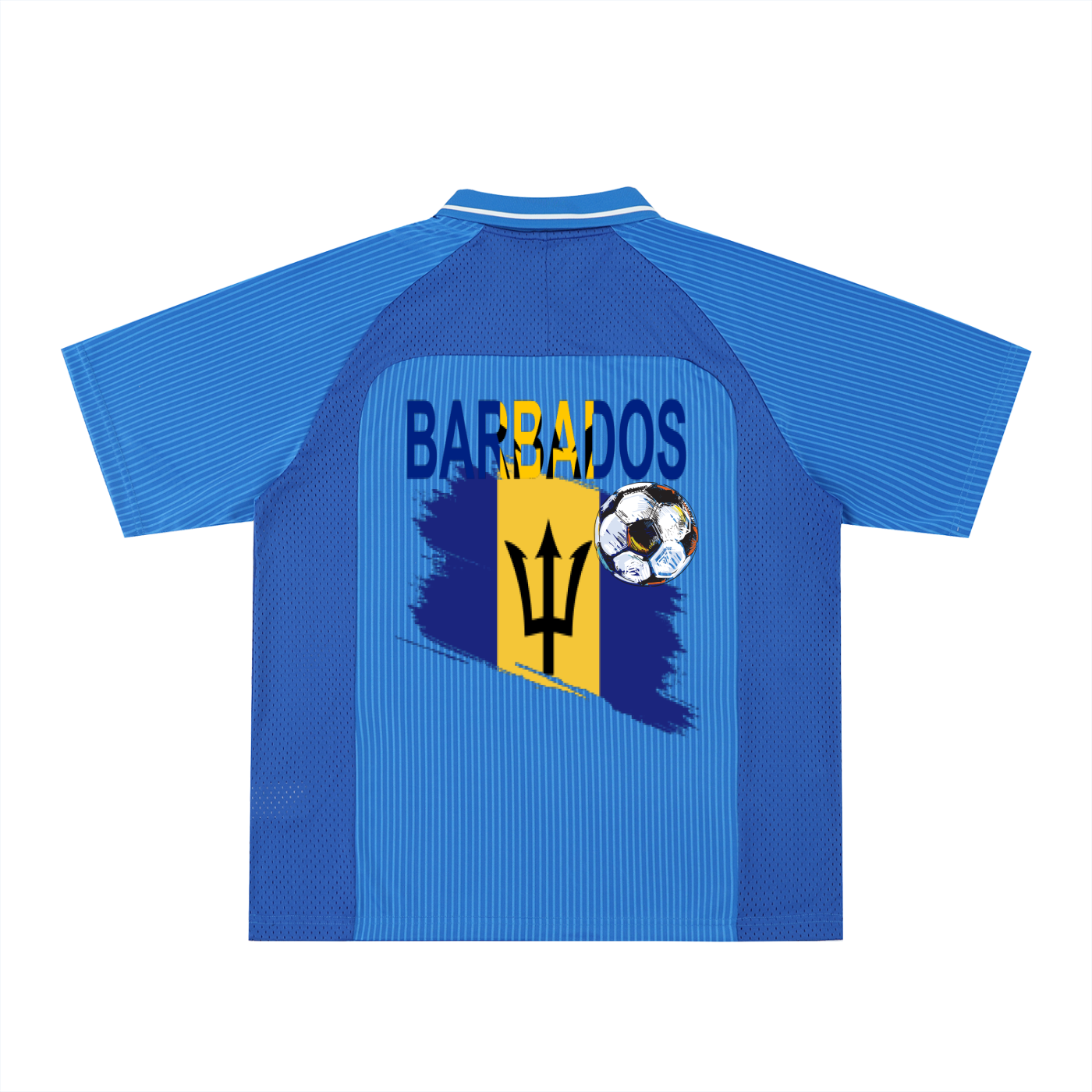 Barbados Flag Themed Graphic Striped V-Neck Unisex Soccer Jersey