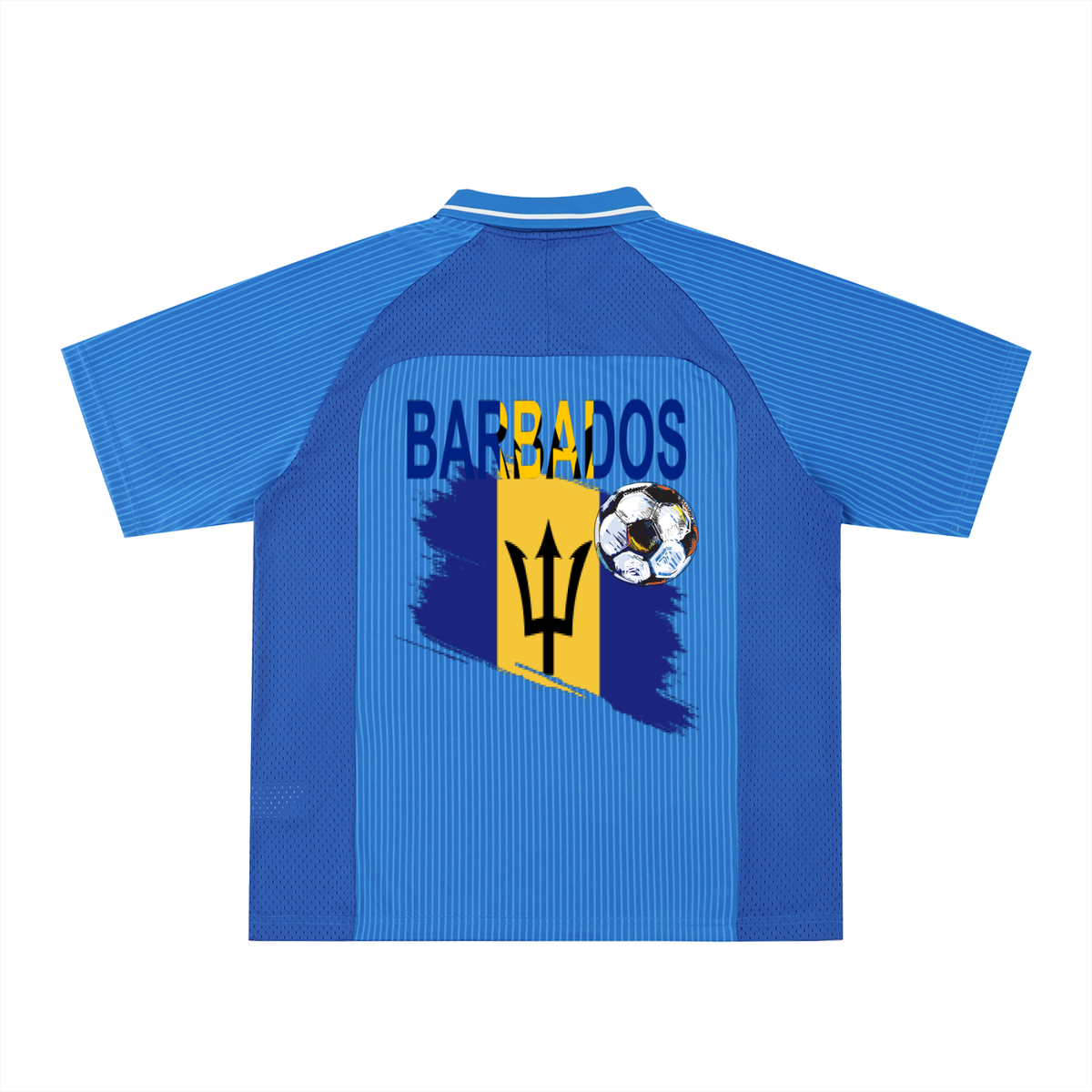 Barbados Flag Themed Graphic Striped V-Neck Unisex Soccer Jersey