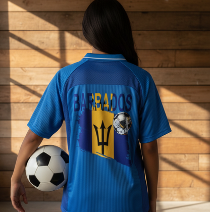 Barbados Flag Themed Graphic Striped V-Neck Unisex Soccer Jersey