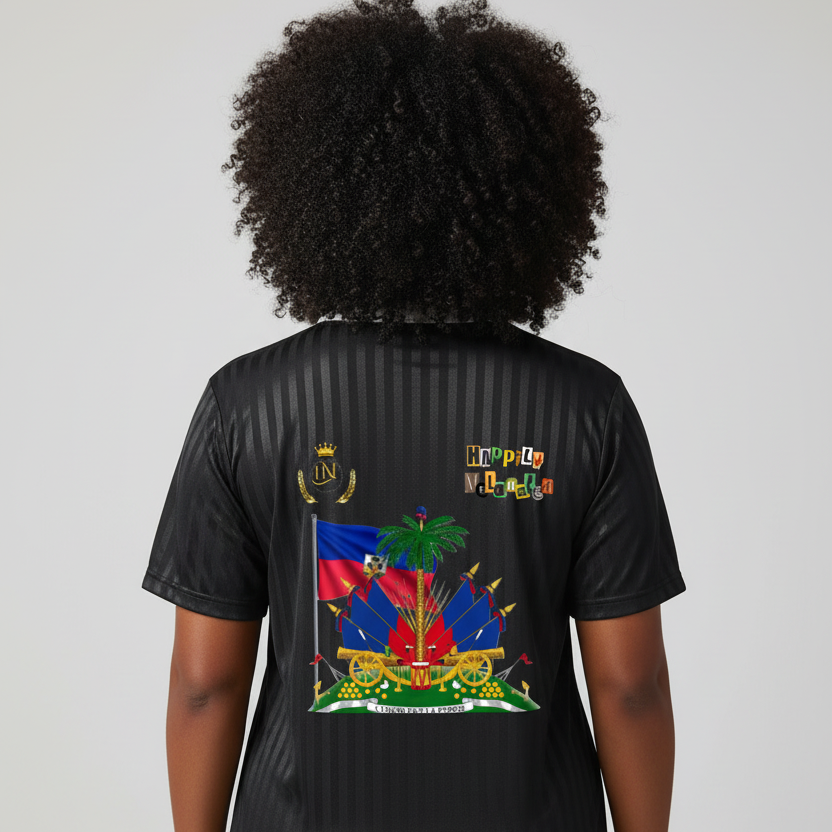 Haiti Flag Themed Graphic Contrast Collar Striped Soccer Jersey