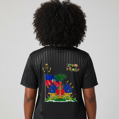 Haiti Flag Themed Graphic Contrast Collar Striped Soccer Jersey