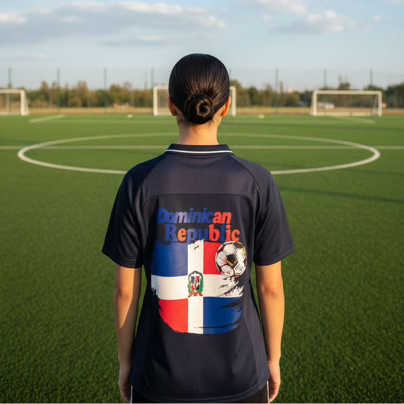 Dominican Republic Flag Themed Graphic Striped V-Neck Soccer Unisex Jersey