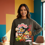 Foodie Themed Graphic Vintage Washed Hand-Frayed Sweater