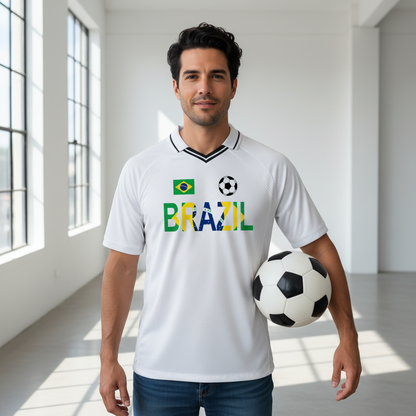 Brazil Flag Themed Graphic Striped V-Neck Soccer Unisex Jersey