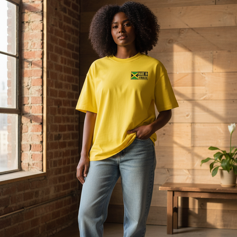 Jamaica Flag Art Themed Graphic Boxy Oversized Unisex T-Shirt