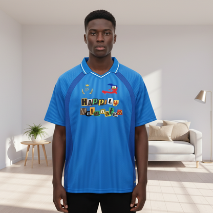 Haiti Flag Themed Graphic Striped V-Neck Soccer Unisex Jersey