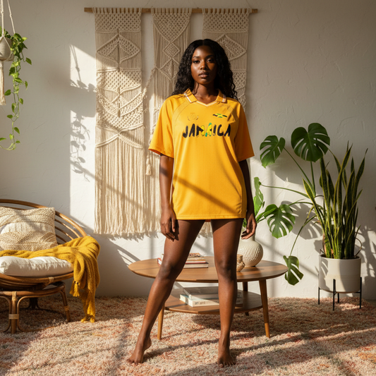 Jamaican Flag Themed Unisex Graphic Striped V-Neck Soccer Jersey