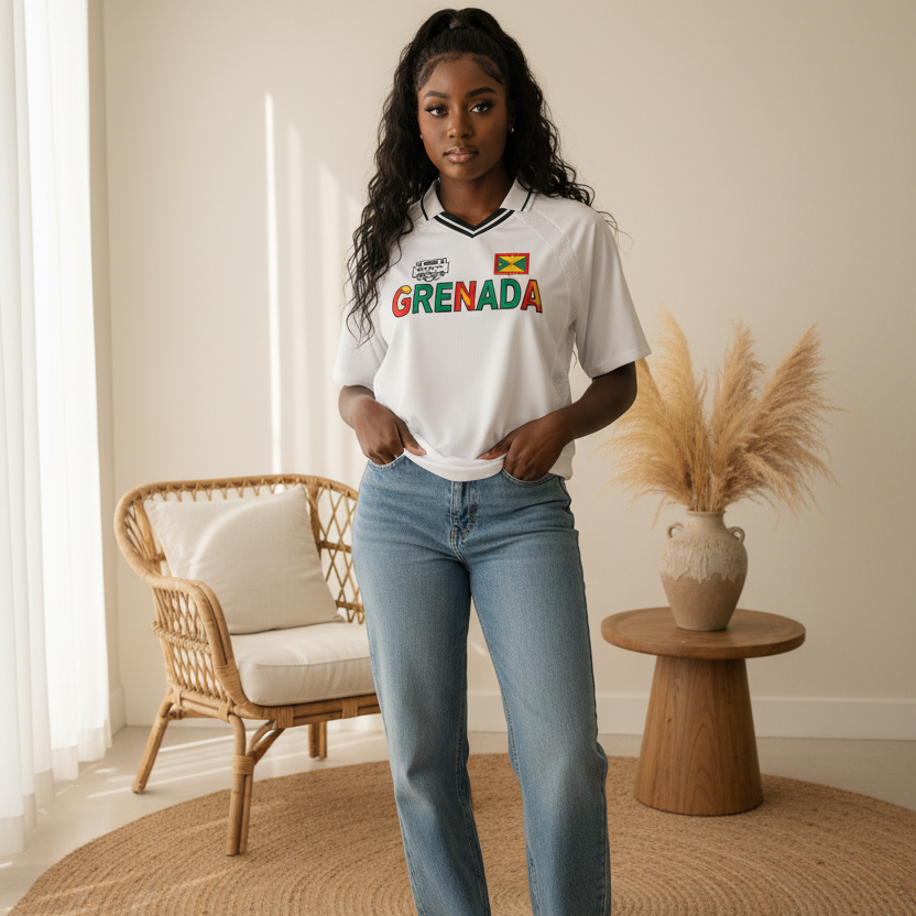 Grenada Flag Themed Graphic  V-Neck Soccer Jersey