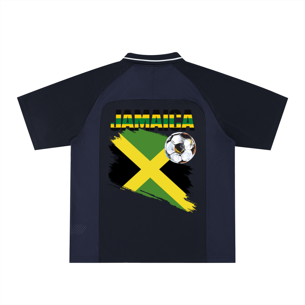 Jamaican Pride, Flag Themed Graphic V-Neck Collared  Unisex Soccer Jersey