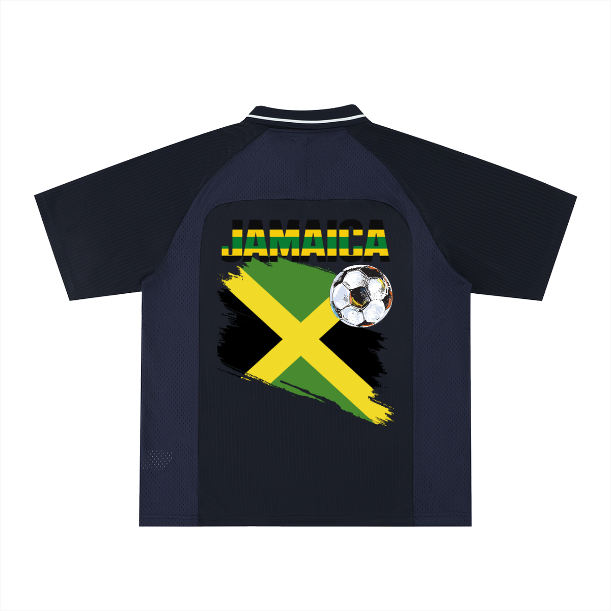 Jamaican Pride, Flag Themed Graphic V-Neck Collared  Unisex Soccer Jersey