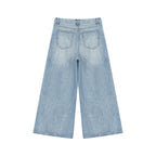 Women’s Vintage-Wash Distressed Wide-Leg Jeans with Animal Print Graphic Art ODMPOD