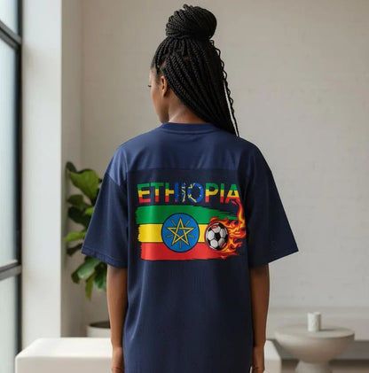 Ethiopia Flag Themed Graphic Mesh V-Neck Soccer Jersey