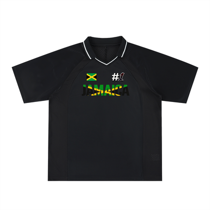 Jamaican Flag Themed Graphic V-Neck Soccer Jersey