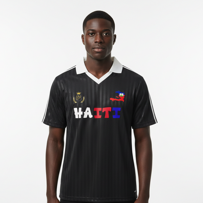 Haiti Flag Themed Graphic Contrast Collar Striped Soccer Jersey