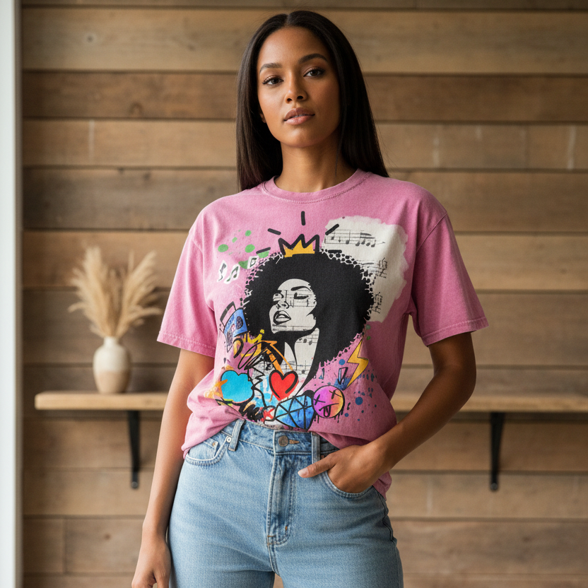 Graffiti Black Musician Art Unisex Snow Washed Oversized Cotton T-Shirt