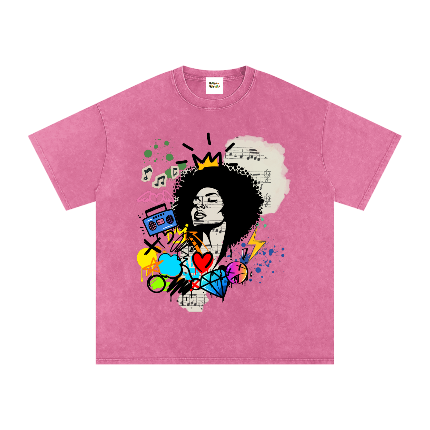Graffiti Black Musician Art Unisex Snow Washed Oversized Cotton T-Shirt