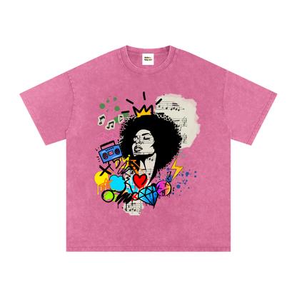 Graffiti Black Musician Art Unisex Snow Washed Oversized Cotton T-Shirt