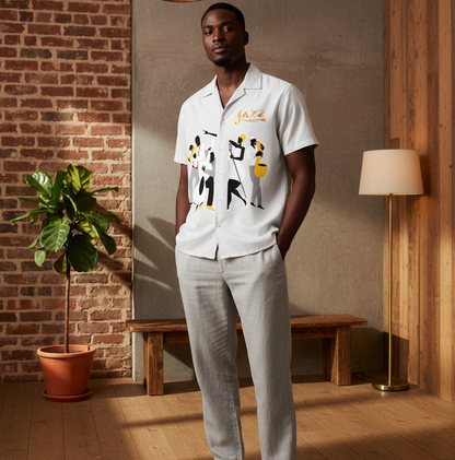 Unisex Boxy Short-Sleeve T-Shirt Featuring Jazz Band Graphic Design