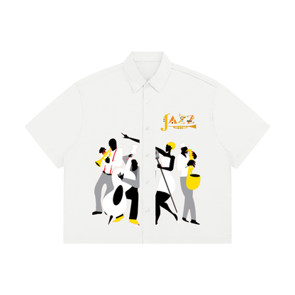 Unisex Boxy Short-Sleeve T-Shirt Featuring Jazz Band Graphic Design