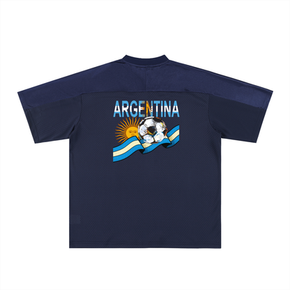 Argentina Flag Themed Graphic Mesh V-Neck Soccer Jersey