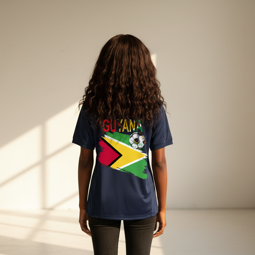 Guyana Flag Themed Unisex Graphic Striped V-Neck Soccer Jersey