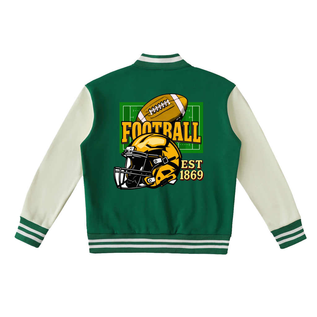 Graphic Unisex Football Themed Two-Tone Fleeced Varsity Jacket