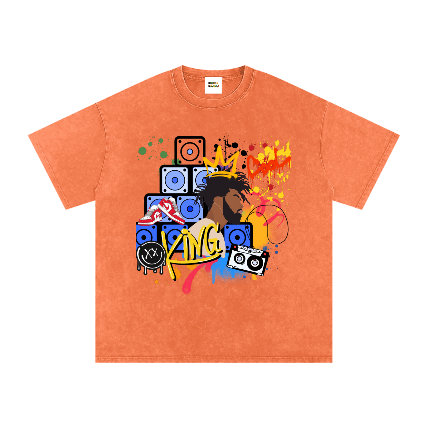Graffiti Black Art Graphic Snow Washed Oversized Cotton Unisex T-Shirt