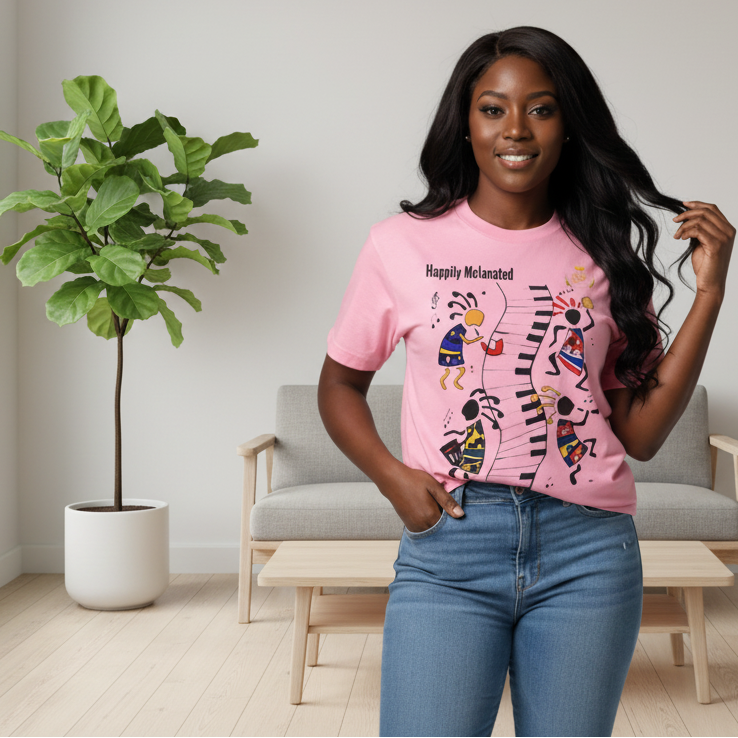 Afro Music Cartoon Graphic Unisex T-shirt, Vintage Wash Drop Shoulder T-shirt
