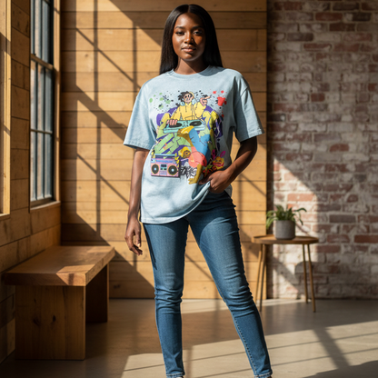 Graffiti DJ Art Graphic Unisex Snow Washed Oversized Cotton T-Shirt