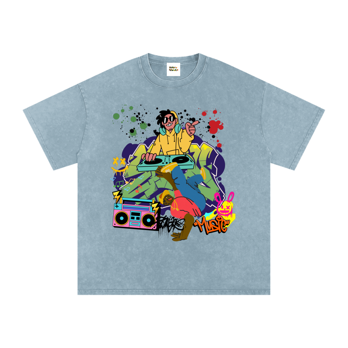 Graffiti DJ Art Graphic Unisex Snow Washed Oversized Cotton T-Shirt