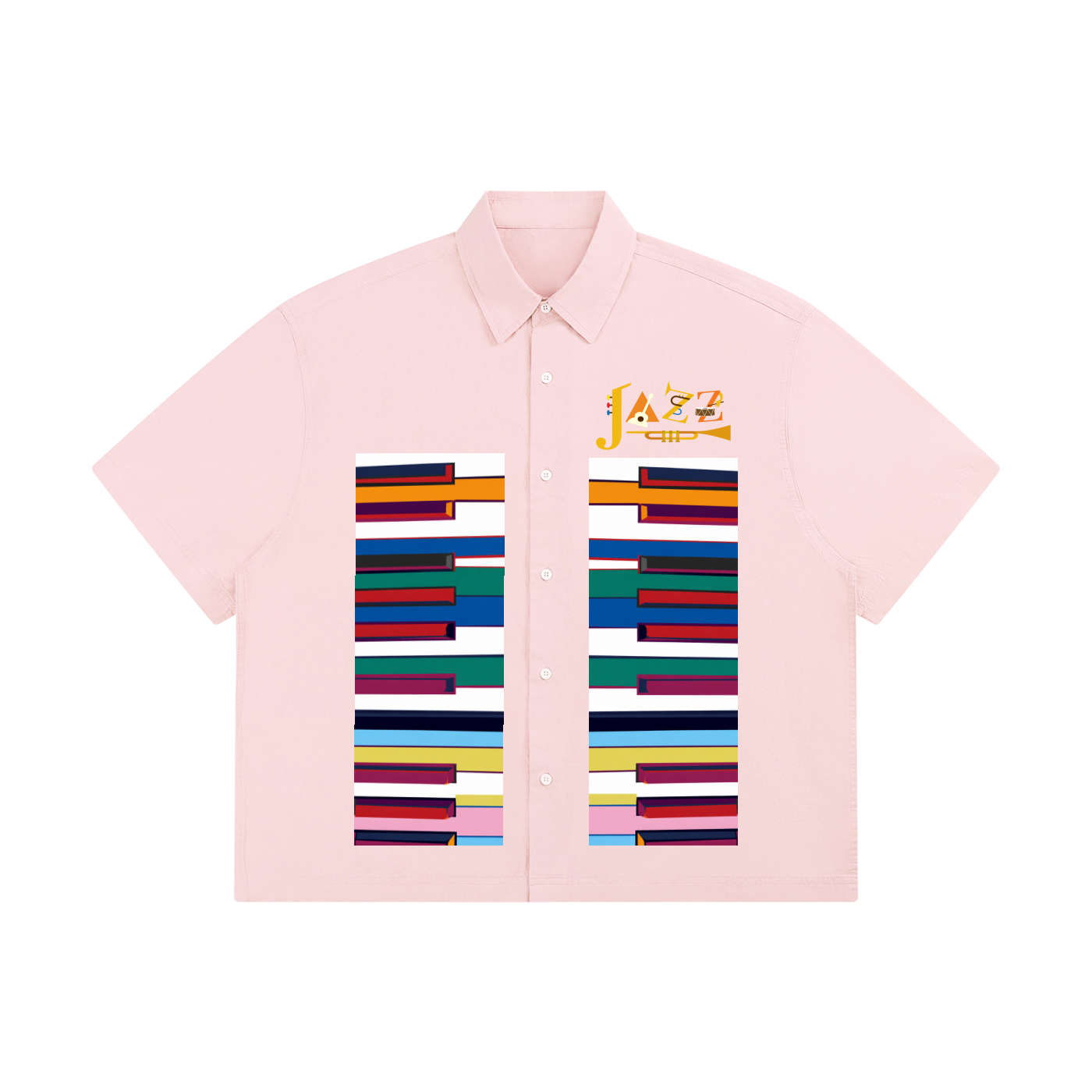 Colorful Piano Keys Print Unisex Boxy Short Sleeve Shirt