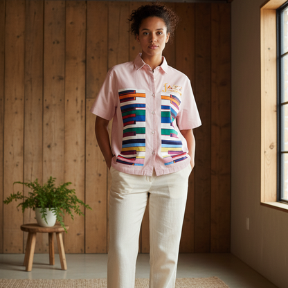 Colorful Piano Keys Print Unisex Boxy Short Sleeve Shirt