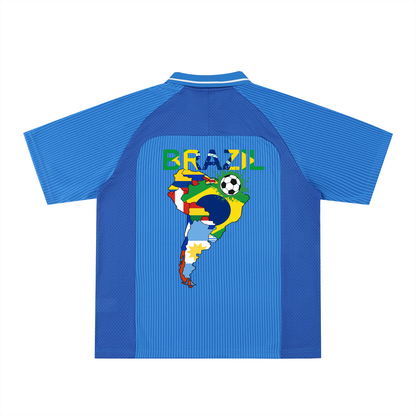 Brazil Flag Themed Graphic Striped V-Neck Soccer Unisex Jersey