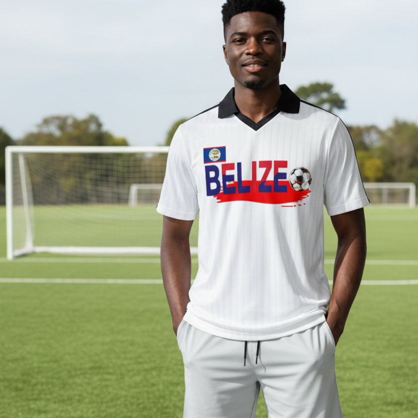 Belize  Flag Themed Contrast Collar Striped Soccer Jersey