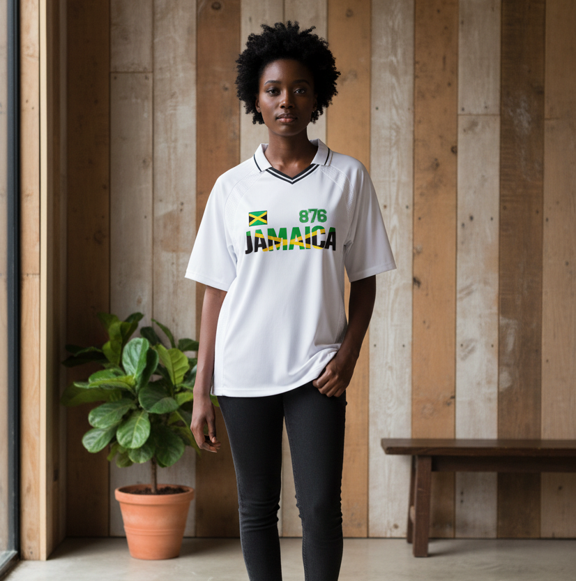 Jamaican Pride Themed Graphic V-Neck Unisex Soccer Jersey