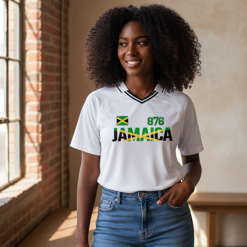 Jamaican Pride Themed Graphic V-Neck Unisex Soccer Jersey